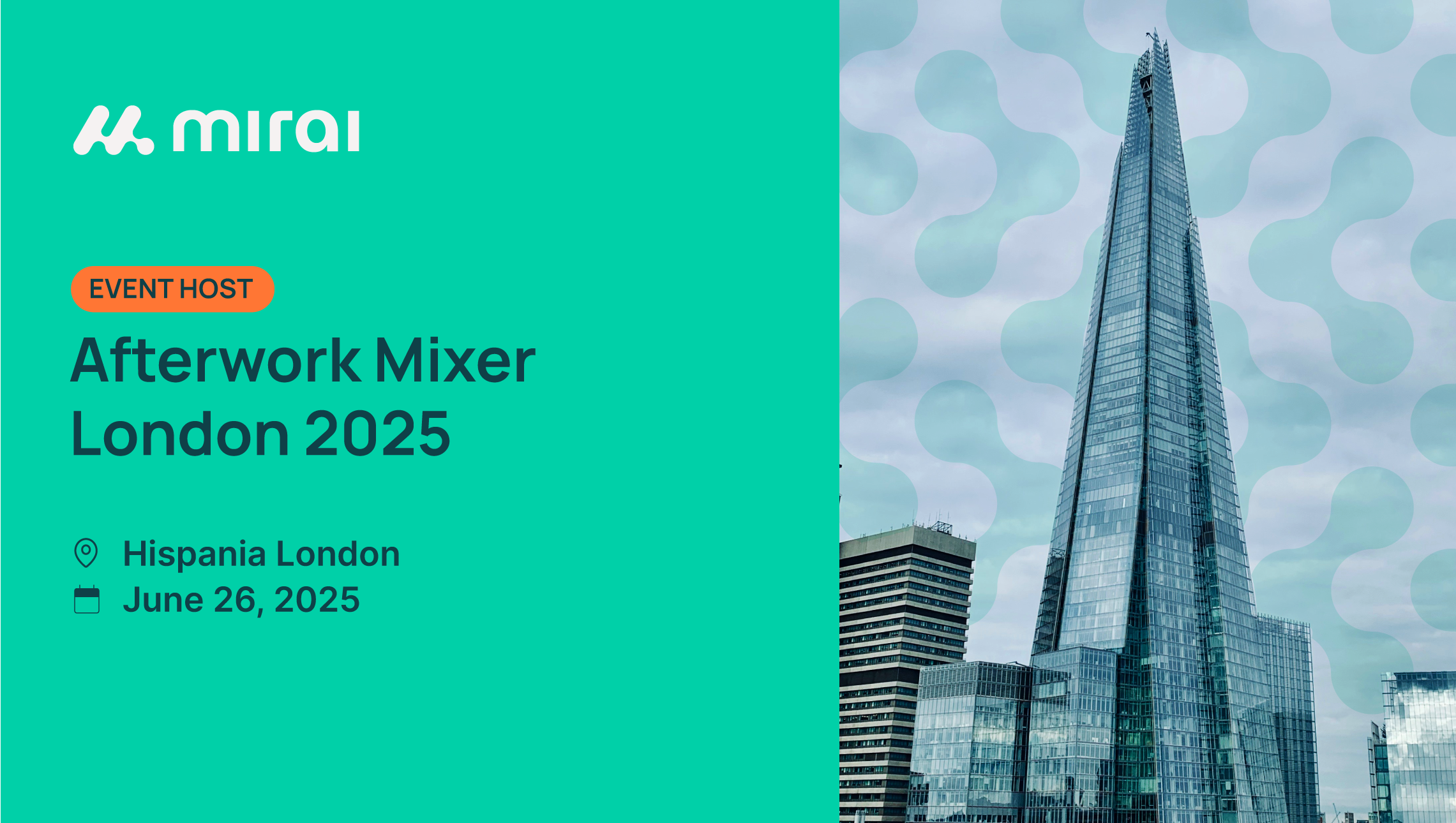 Afterwork Mixer London Mirai RiskTech 2025 Banner